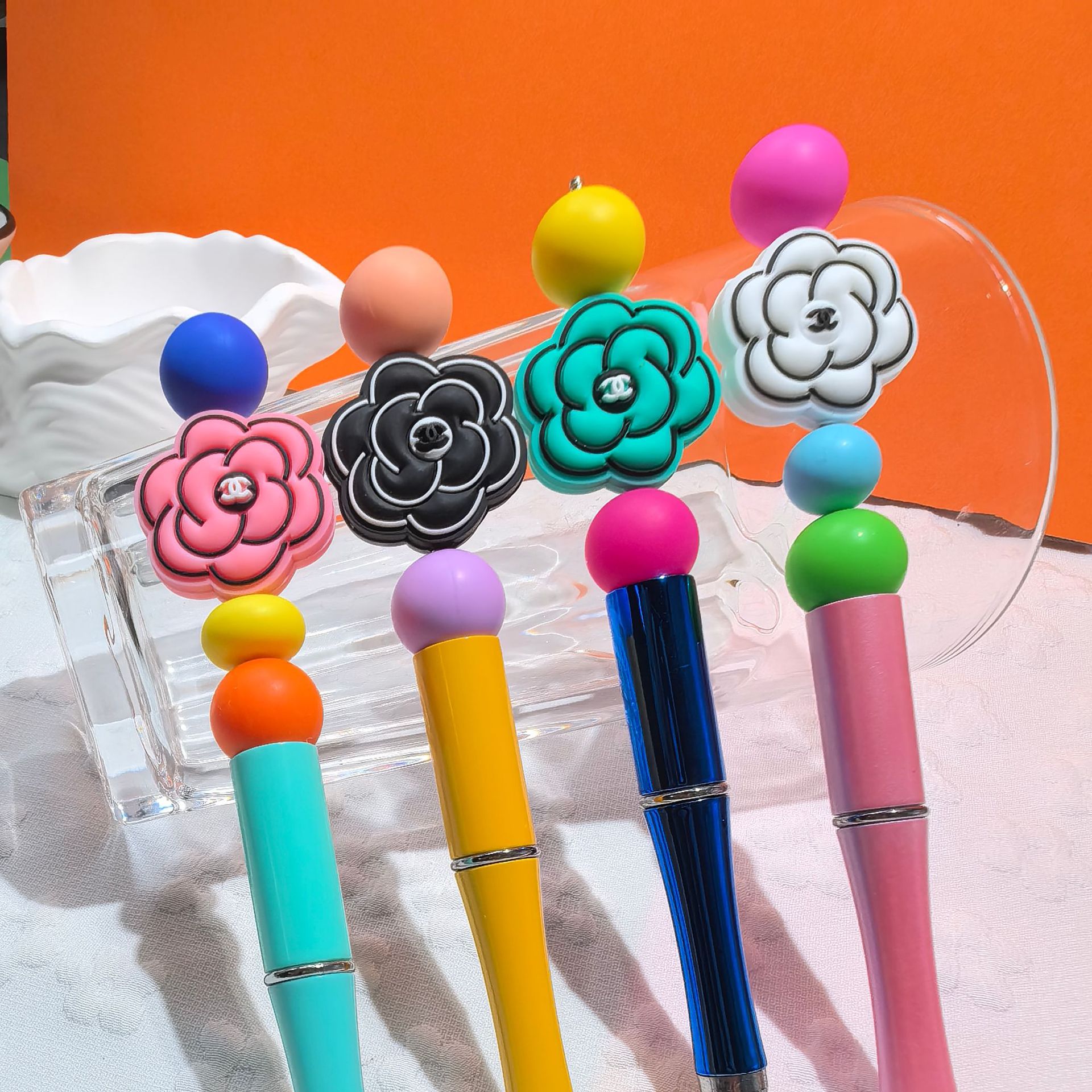 20pcs Silicone Focal Beads Peony Flower with Black Center Detail