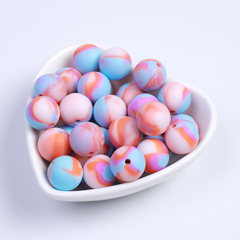 20pcs 15mm Candy Color Tie Dye Silicone Beads Multi Color 3