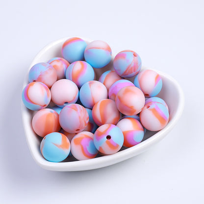 20pcs 15mm Candy Color Tie Dye Silicone Beads Multi Color 3