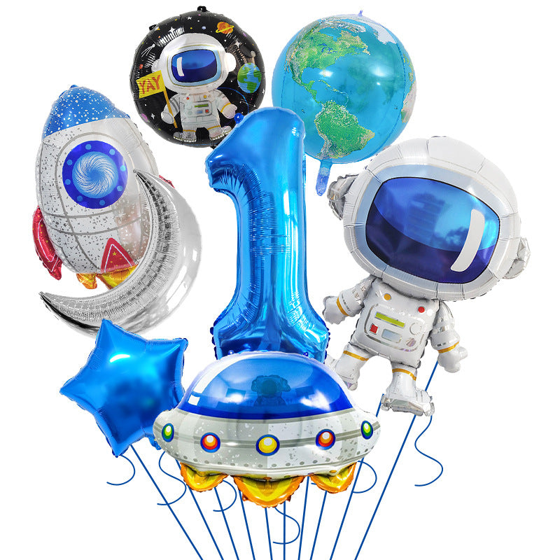 Space Theme Astronaut Rocket Spaceship Foil Balloon Set 4
