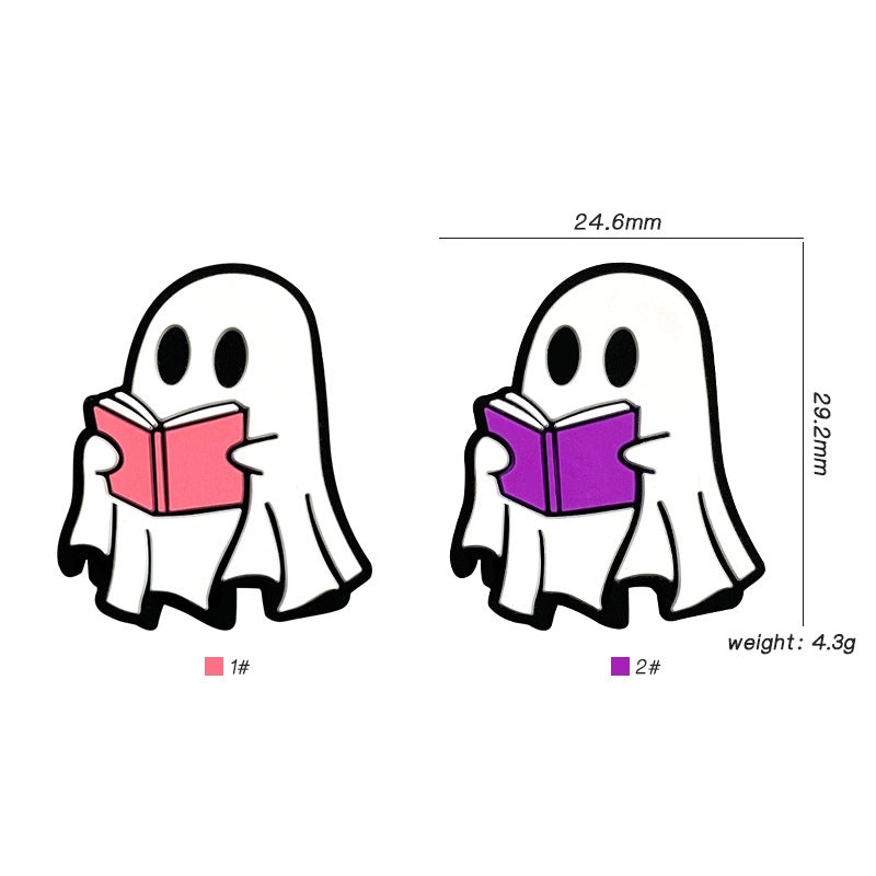20pcs Silicone Focal Beads Halloween White Ghost Reading Book 3