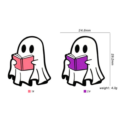 20pcs Silicone Focal Beads Halloween White Ghost Reading Book 3