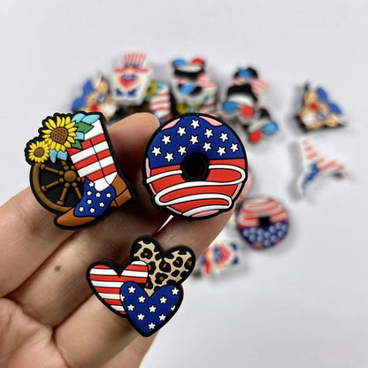 20pcs Silicone Focal Beads Independent Day US Flag Hearts Design