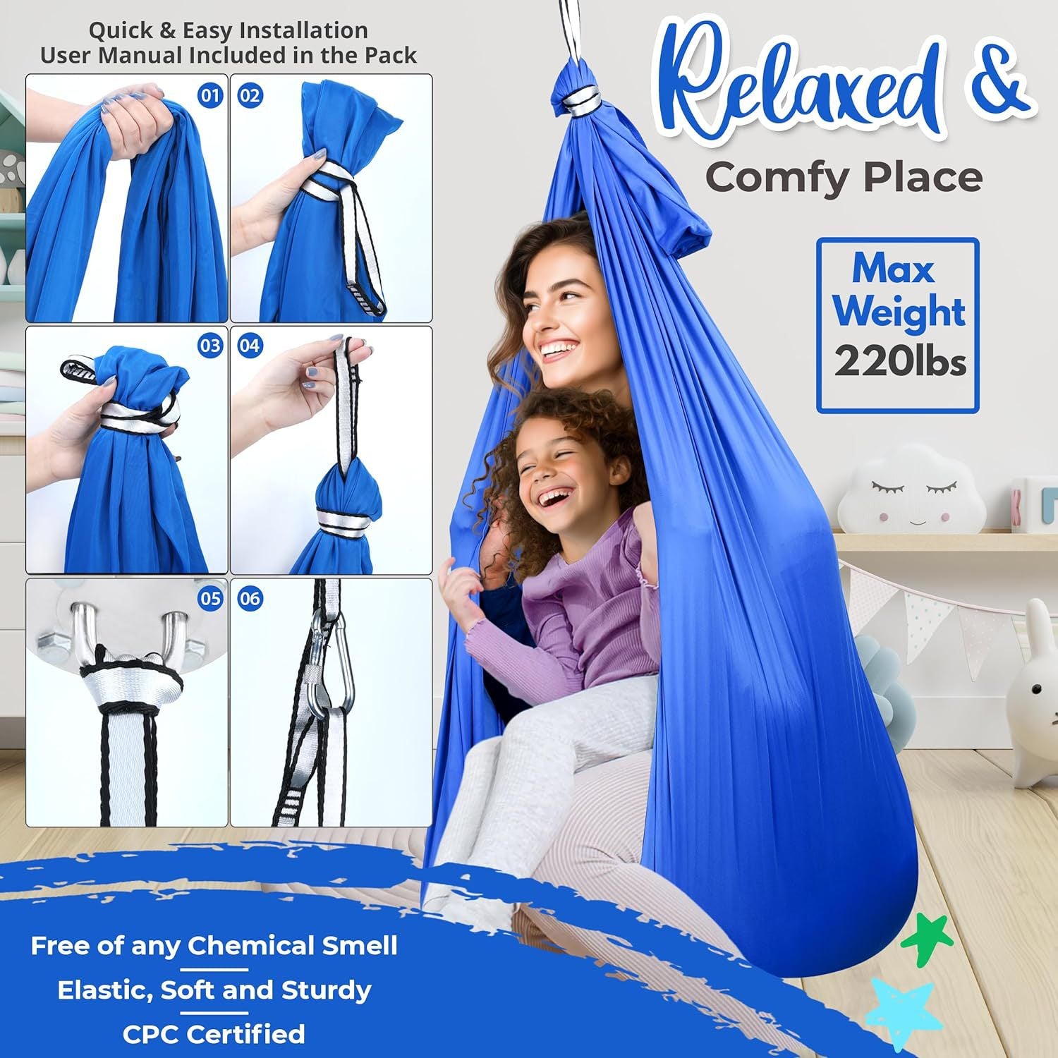 Nylon Sensory Training Swing Hammock for Children 280x150cm