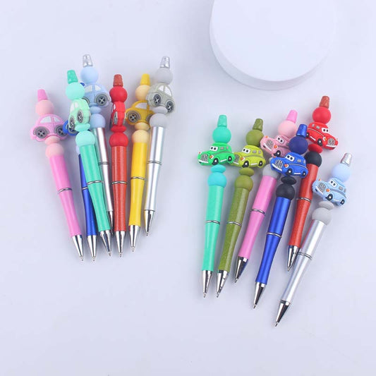 Cartoon Car Silicone Beaded Pens Handmade Office School Supplies Gift