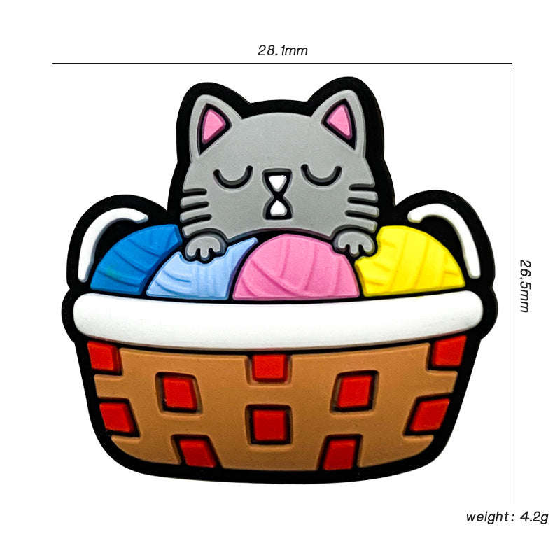 20Pcs Silicone Focal Beads Lazy Gray Kitten Sleeping in Basket 4