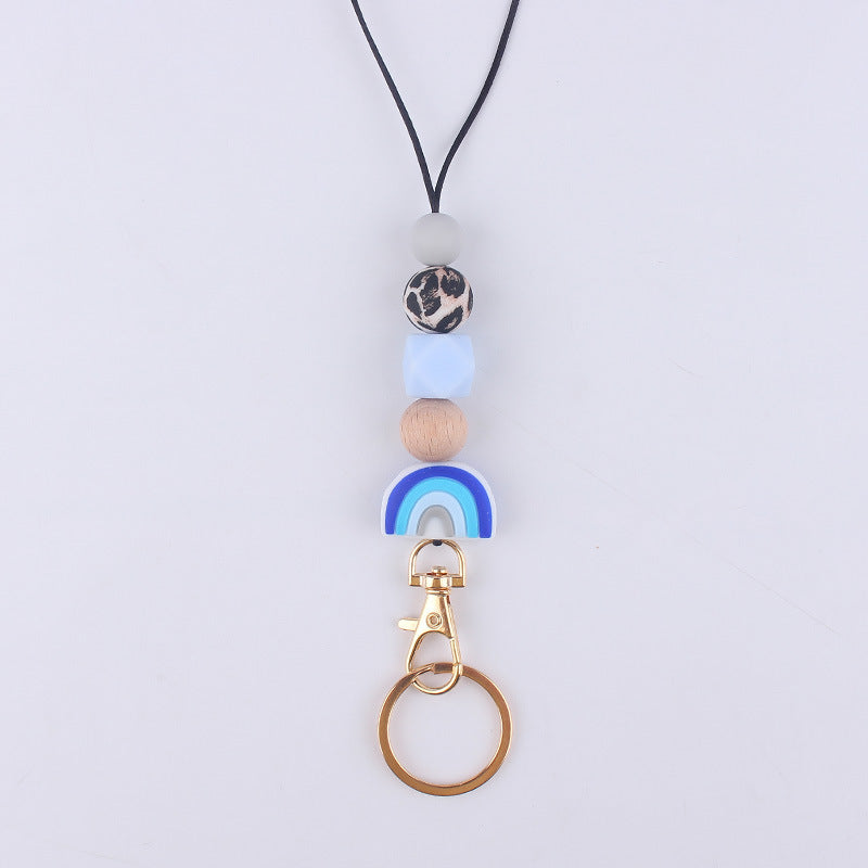 Rainbow Silicone Bead Keychain with Wooden Bead Charm 6