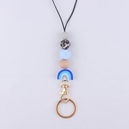 Rainbow Silicone Bead Keychain with Wooden Bead Charm 6
