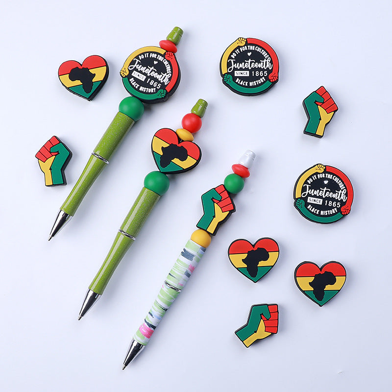 20pcs Silicone Focal Beads Black History Month Freedom Raised Fist 4