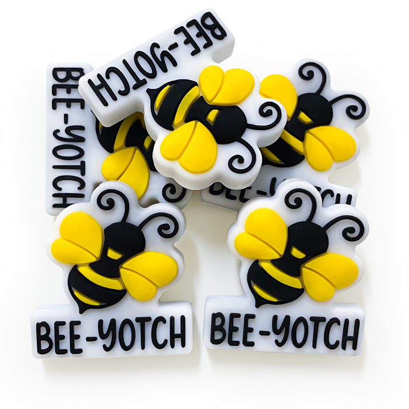 20Pcs Silicone Focal Beads Bee With Printed Text Bee Yotch 4