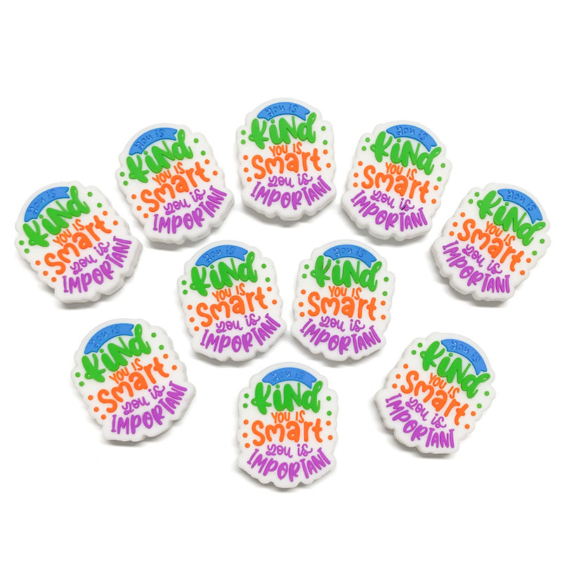 20Pcs Silicone Focal Beads Inspirational English Text Colorful Design 5