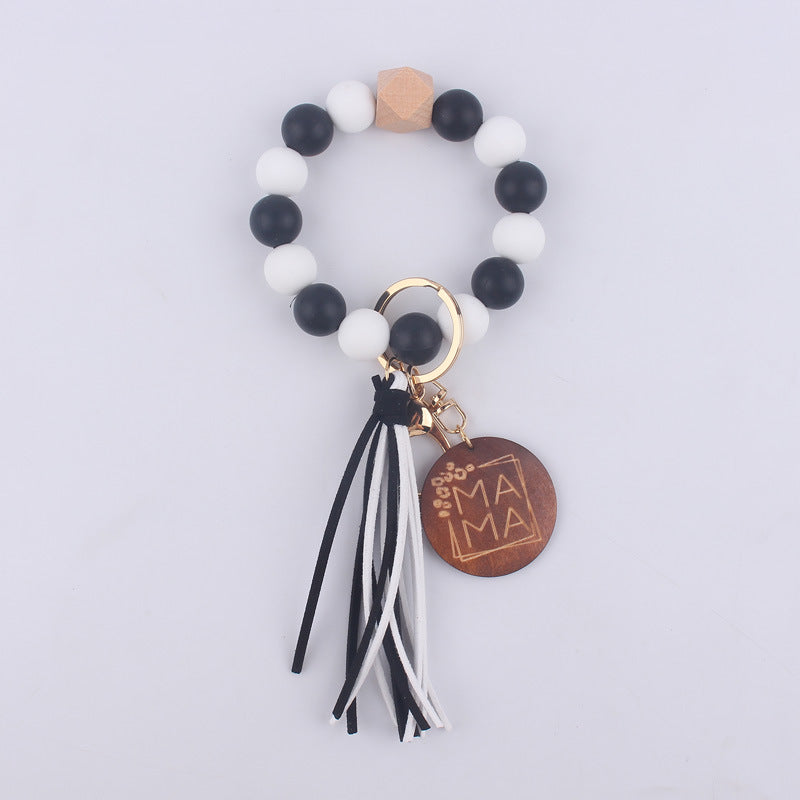 MAMA Tag Silicone Bead Wristlet Keychain with Tassel Charm 15