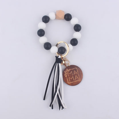 MAMA Tag Silicone Bead Wristlet Keychain with Tassel Charm 15
