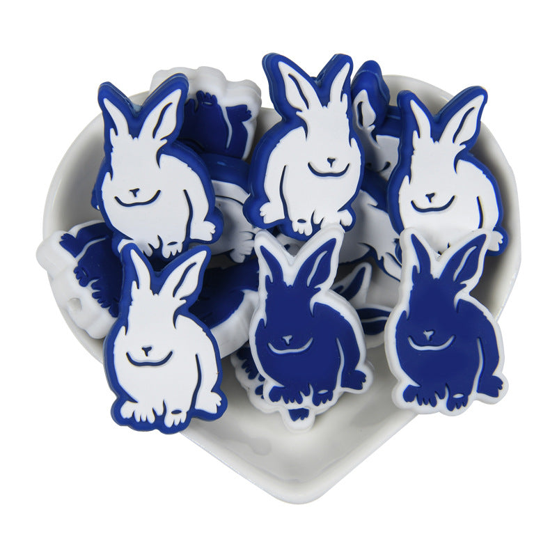 20pcs 15mm Easter Silicone Beads Bunny Egg Chicken Printed Design 4