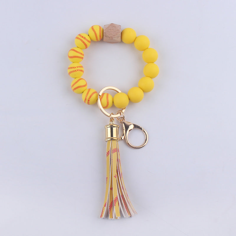 Football Tassel Silicone Bead Wristlet Keychain 10