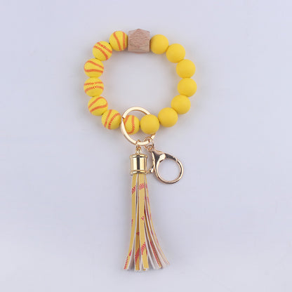 Football Tassel Silicone Bead Wristlet Keychain 10