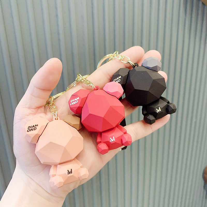Diamond Bear Silicone Bead Keychain with Printed Strap 4