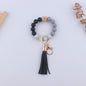 Leopard Print Silicone Bead Wristlet Keychain PU Tassel Charm 17