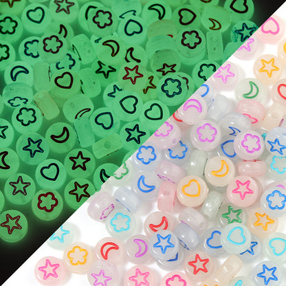 100 Pack Glow In The Dark Flat Round Letter Heart Acrylic Beads Bracelet Accessories 14