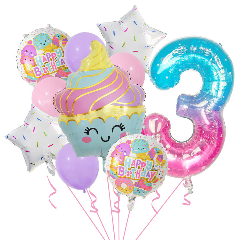 Cupcake and Number 3 Foil Balloons Birthday Party Decoration Set