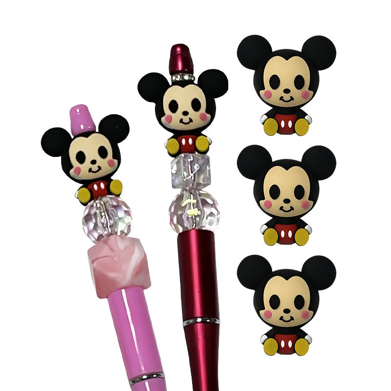 Silicone 3D Focal Beads Round Ear Mouse Character Sitting Pose 3