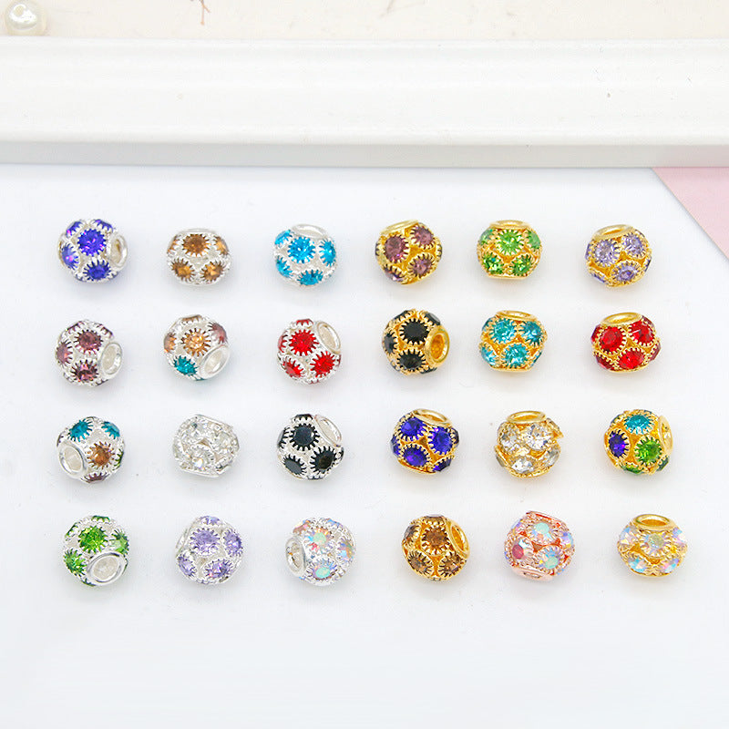 50pcs 8mm Metal Hollow Rhinestone Spacer Beads Silver and Gold 2