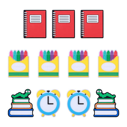 20pcs Silicone Focal Beads Crayon Alarm Clock Bookworm with Layered Detail