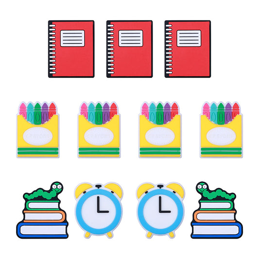 20pcs Silicone Focal Beads Crayon Alarm Clock Bookworm with Layered Detail