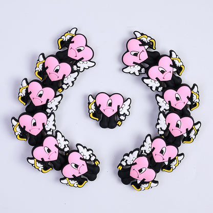 20pcs Silicone Focal Beads Heart Archer Holding Bow and Wing 2