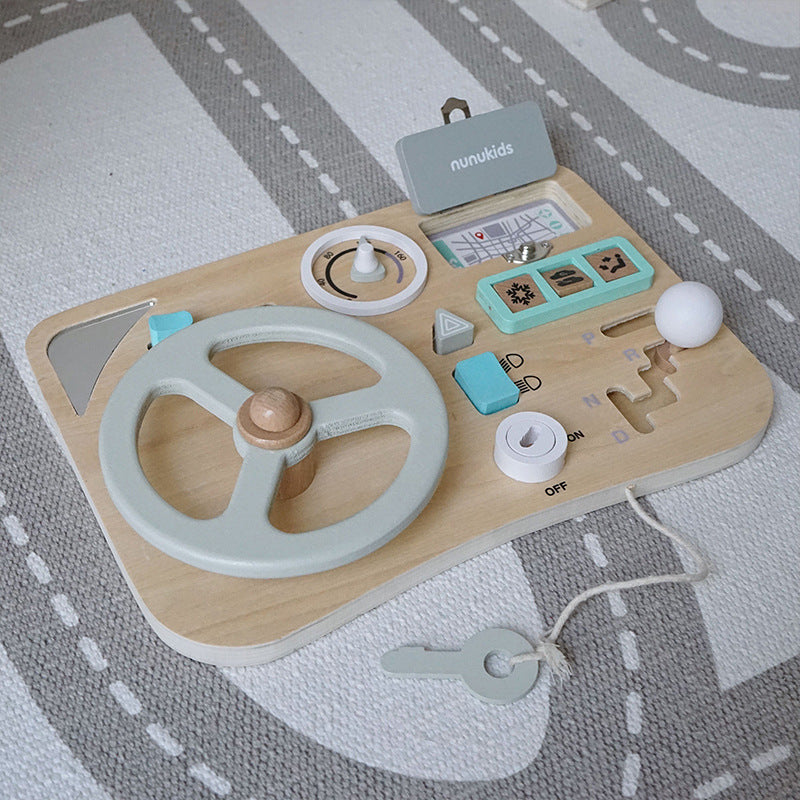 Wooden Montessori Busy Board Steering Wheel Educational Toy 6