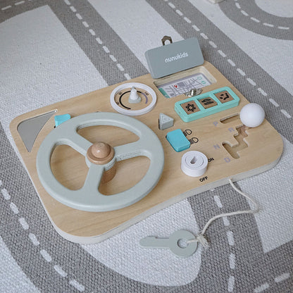Wooden Montessori Busy Board Steering Wheel Educational Toy 6