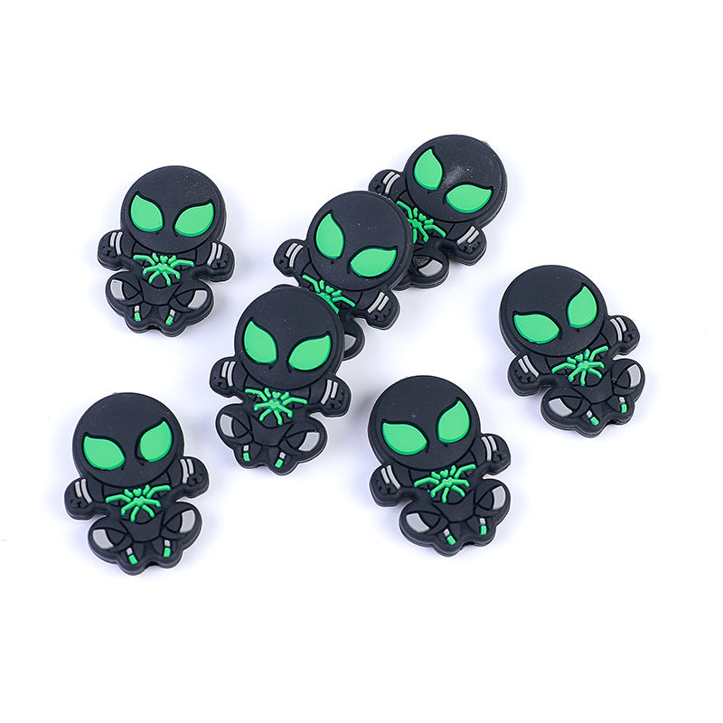 20pcs Silicone Focal Beads Green Alien Character Halloween Theme 3