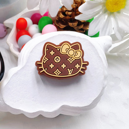 20Pcs Silicone Focal Beads Cat Head with Bow Outline Pattern 6