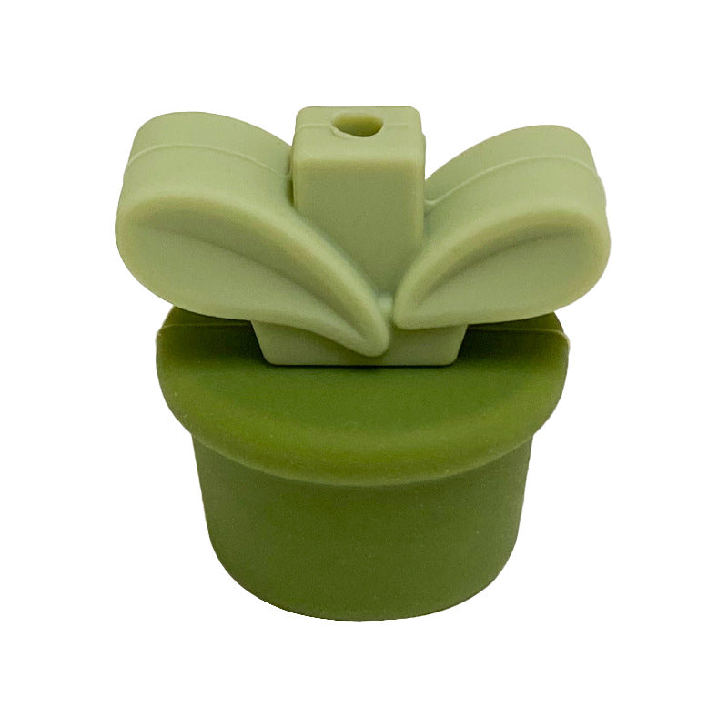 20Pcs Silicone 3D Focal Beads Flowerpot Grass With Leaf Detail 22