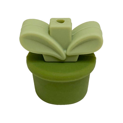 20Pcs Silicone 3D Focal Beads Flowerpot Grass With Leaf Detail 22