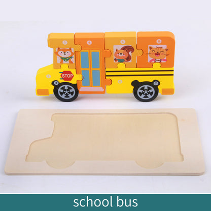 Wooden Building Blocks Animal Traffic Shapes Matching 3D Puzzle Toy 26