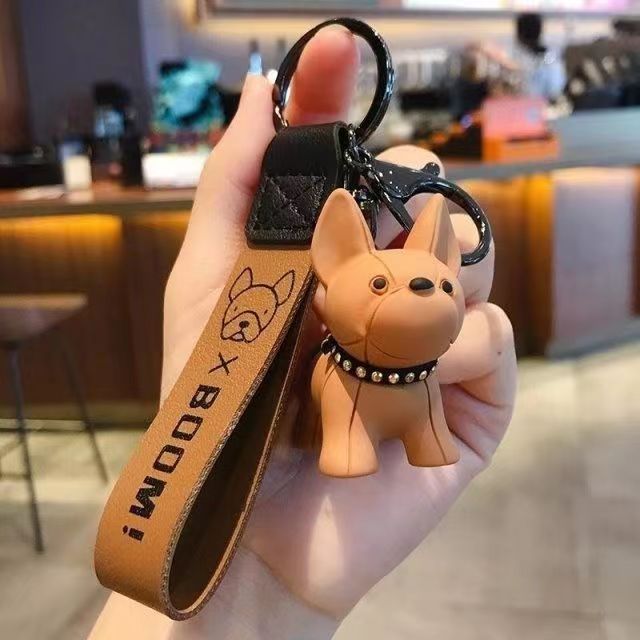 Bulldog Resin Keychain with PU Leather Strap Charm for Women 5