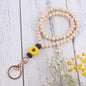 Daisy Silicone Bead Wristlet Keychain with Wooden Beads 10