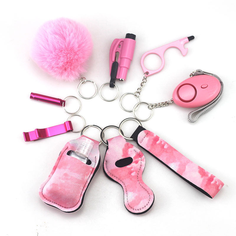 Outdoor Self Defense Alarm Whistle Pompom Keychain 10 Pack 30