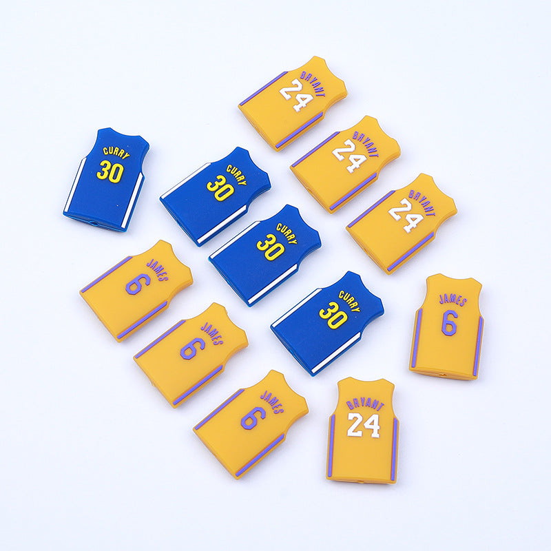 20Pcs Silicone Focal Beads Basketball Jersey Design Flat Shape 3