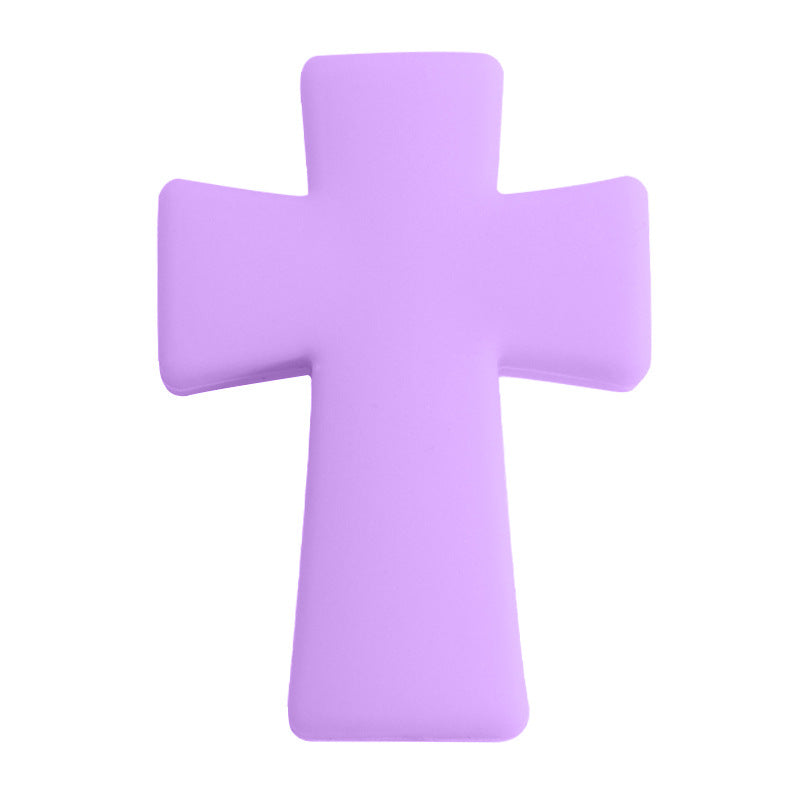 20pcs Silicone Focal Beads Printed Cross With Varied Color Patterns 30