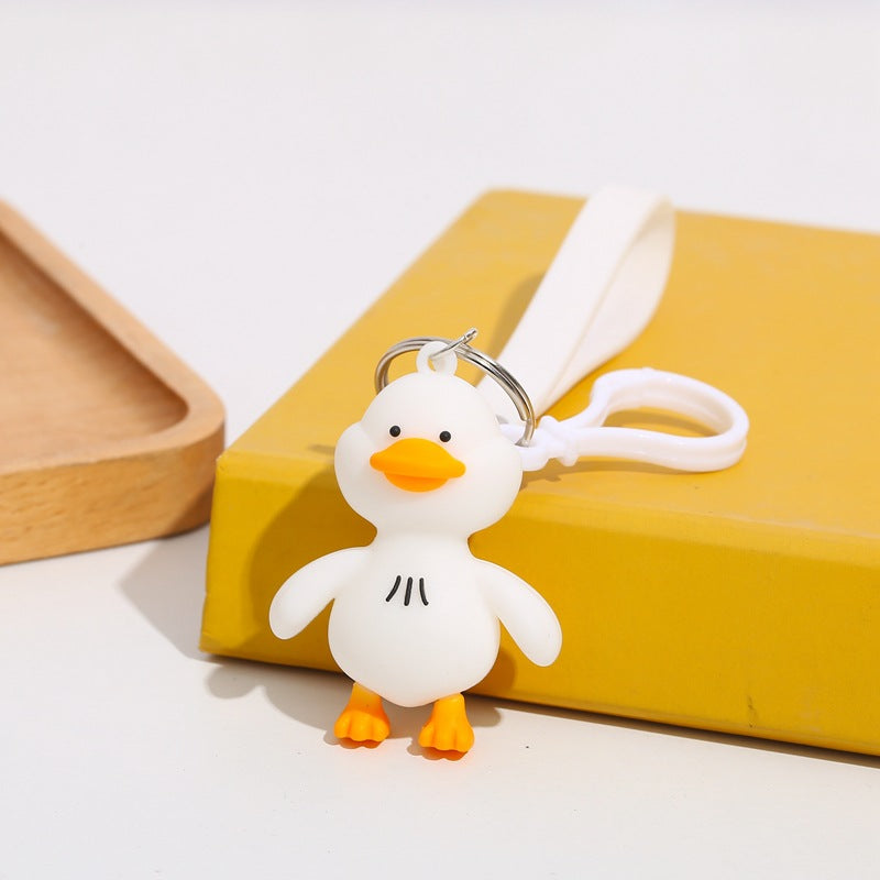 Cartoon Duck Silicone Bead Keychain Cute Soft Rubber Charm 4