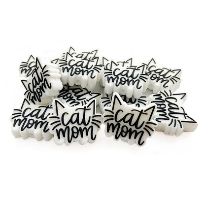 20pcs Silicone Focal Beads Cat Mother With Printed Text Cat Ears Whiskers 2