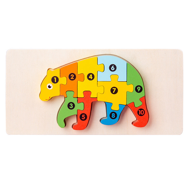 Wooden Building Blocks Animal Traffic Shapes Matching 3D Puzzle Toy 3