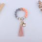 Leopard Print Silicone Bead Wristlet Keychain PU Tassel Charm 10