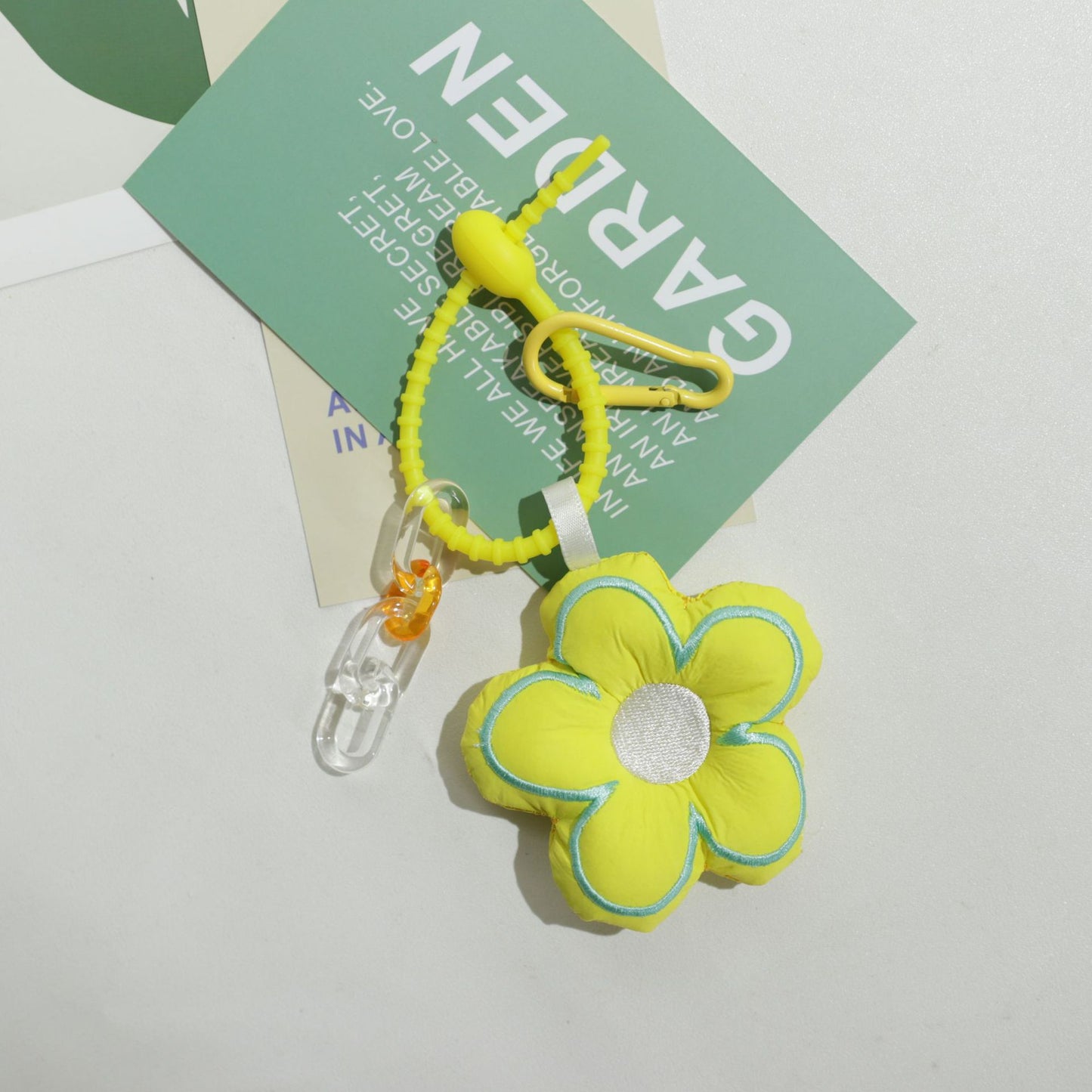 Cute Fabric Flower Silicone Bead Wristlet Keychain with Clip 12