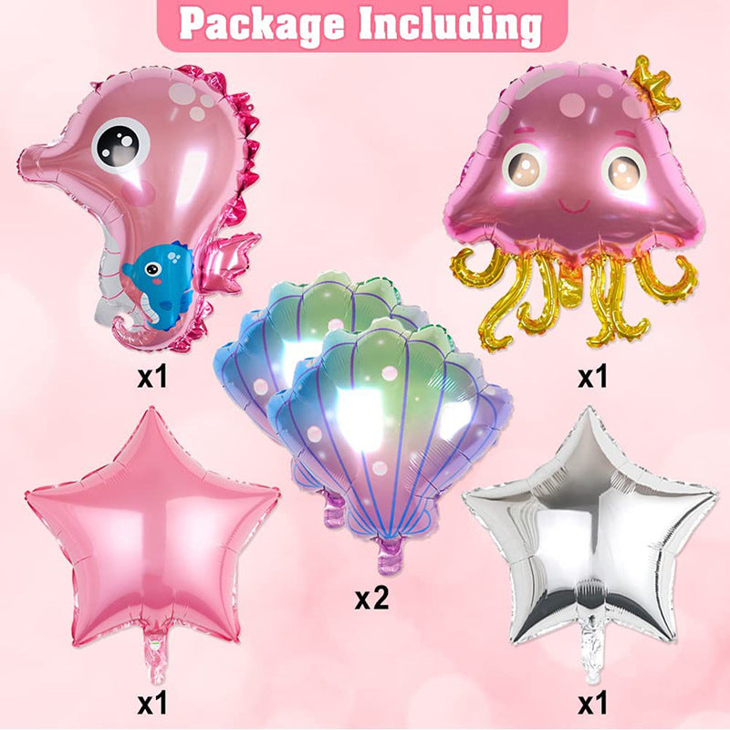 Ocean Themed Jellyfish Seahorse Foil Balloon Birthday Party Set 4