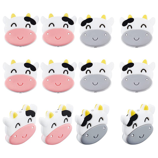 20pcs Silicone Focal Beads Cow Face Smiling Expression Bulk Pack
