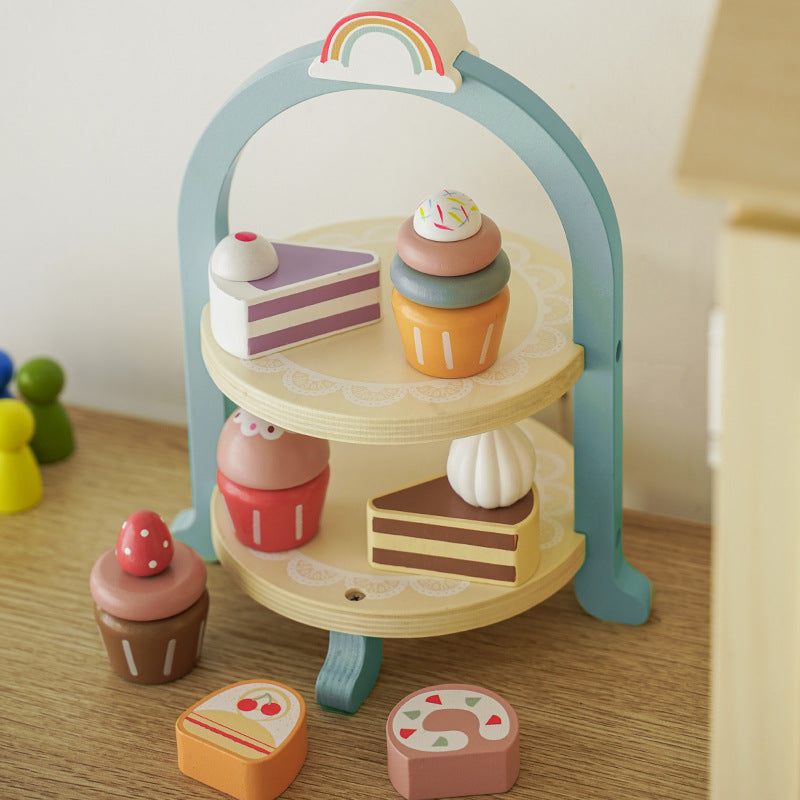 Wooden Montessori Toys Simulation Cake Afternoon Tea Set 2