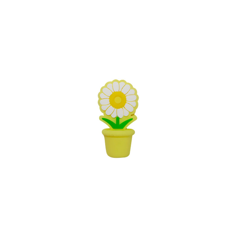 20Pcs 3D Silicone Focal Beads Potted Daisy With Flower Pot 9